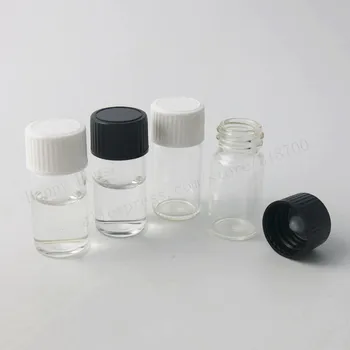 100 x Многократно Празни бутилки от Прозрачно стъкло обем 7 мл 15 мл с черно-бели капаци от Полисеала (Конусовидна) Малки Стъклени Флакони