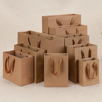 10шт Крафт Хартиени торби, Подаръчни Торбички с Дръжка, 15 см x6 см x20 см Торбички за опаковане на бисквитка Кутии за Сватбени партита