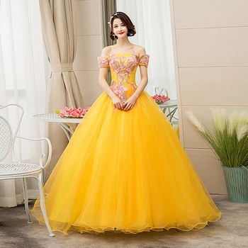 2022 Нови Златни Буйни рокли Реколта с Открити Рамене Дантела с Бродерия Vestidos 15 Anos Вечерни Деления Пищни Бална Рокля