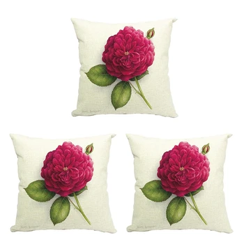 3X Реколта цветя/Цвете бельо декоративна калъфка за възглавница, калъф за домашно дивана, Декоративните (Цветни рози 1)