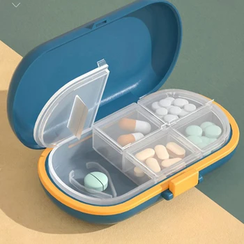 4 Окото Преносим Мини Пътен Калъф За Таблетки С Нож За Хапчета Органайзер За Съхранение На Лекарства Запечатана Кутия За Съхранение Таблетки