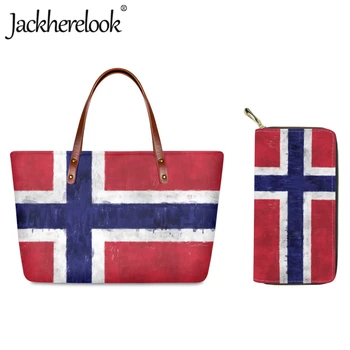 Jackherelook Норвежки Флаг Дизайн На Дамски Чанти, Модни Чанти За Почивка Чанта За Пазаруване Голяма Чанта Голям Портфейл Дамски Комплекти
