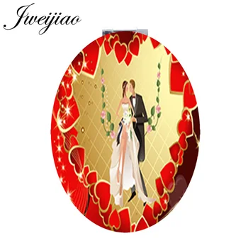JWEIJIAO сладко розово сърце на съпруга Люлка Мода Мини Овално кожен карманное огледало за сватбен Дизайн espelho FQ788