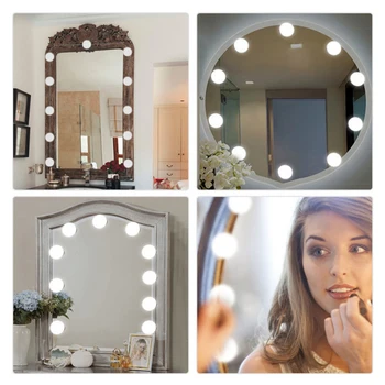 Led огледалото за обратно виждане на светлината на 360 градуса въртене на холивудски стил Комплект с тоалетка и огледало за грим с осветление крушки с регулируема яркост 10