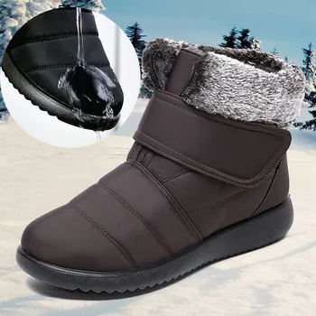 Lucyever/водоустойчиви дамски зимни обувки; колекция 2021 г.; зимни изолирана плюшени Топли ботильоны; дамски нескользящая обувки на платформа с памучна подплата