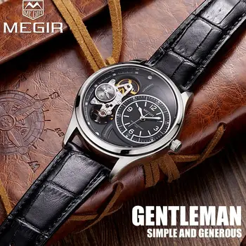 MEGIR Марка 2017 Мъжки Часовник Модни Кухи Автоматични Механични Часовници Кожени Бизнес Ръчен Часовник Reloj Hombre