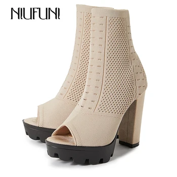 NIUFUNI/дамски обувки 2022 година с високи токчета, модерни терлици, с отворени пръсти и ботильоны, пролетно-есенна дамски обувки на дебелите ток