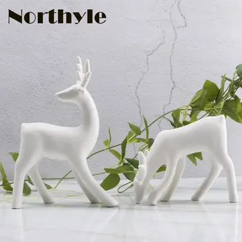 Northyle бяла керамична статуетка на елен фарфоровое художествен занаят коледна украса с елени коледни миниатюри коледен подарък