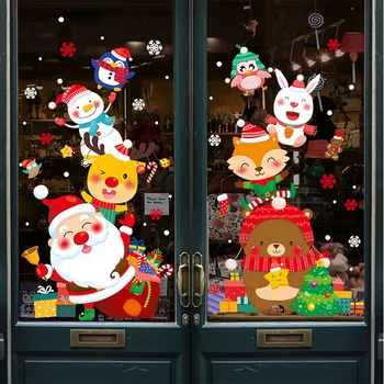 [SHIJUEHEZI] Коледни Стикери за Прозорците САМ Дядо Коледа Животни Стикери за Стена за Хол Магазин Стъкло Коледна Украса на Дома