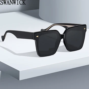 Swanwick дебели ацетатные големи слънчеви очила мъже, жени UV400 Европейски стил квадратни слънчеви очила polarized аксесоари черен кафяв 2023
