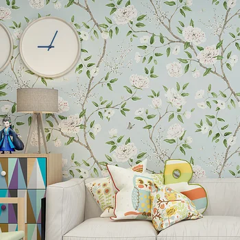 Американски стил рустик свежи цветя нетъкан чисти хартиени тапети спалня и всекидневна защита на околната среда тапети U176