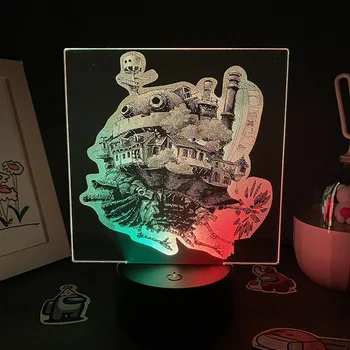 Аниме Филм Хаула движещ Се Замък Фигурка Двуцветен LED Лампа 3D Картина Цветни Нощни Светлини Спалня Тенис на Декор, Подаръци За Деца