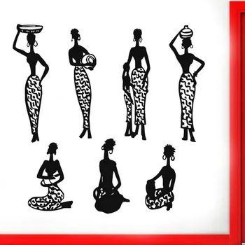 Африканска Жена Стикер За Стена, Врата, Прозорец Винил Салон За Красота Африкански Стил Афро Момичета Спалня Хол Начало Декор Q508
