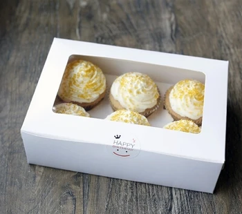 Безплатна доставка 6 cupcake бяла твърда хартиена кутия за чаша кутии за торти печене опаковъчна хартия за декорация доставка на сувенири