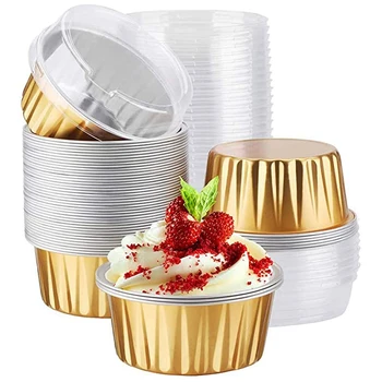Десертни Чаши с Капаци, Държачи за Печене от Златна Алуминиево Фолио, Калъпи за Печене на Кексчета, Прозрачни Кутии за Пудинг