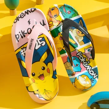 Детска нескользящая плажни Обувки с участието на Pokemon Пикачу, меки домашни Чехли с модел от карикатура, летни джапанки, за момчета и момичета, детски кавайные джапанки за устни, Подаръци