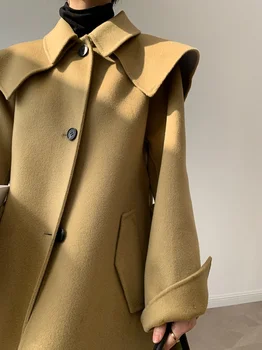 Дизайн пелерина-шалове средна дължина, однобортное двустранно кашемировое палто, вълнена палто, женски 21 ново