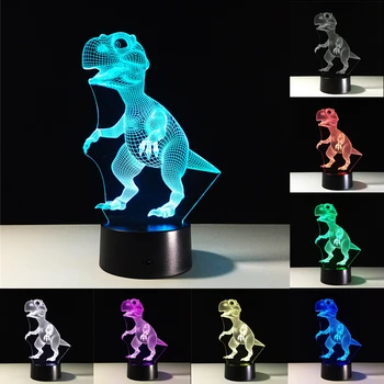 Динозавър 3D Настолна Лампа Led Нощни Лампи Новост Светлини 7 Цвята Промяна на Атмосферата Лампа Детето Спи Настолна Лампа Рожден Ден Gif