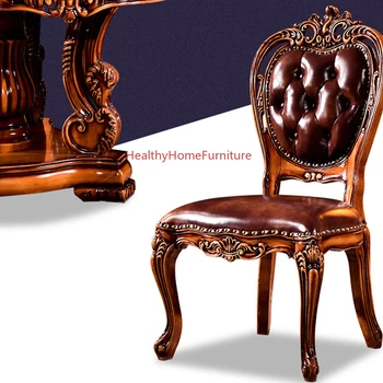 Европейски Столове за Хранене от масивно Дърво с Кожа, мебели за трапезария, Столове за Спални Висококачествени Трапезни Столове