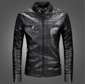 Есенна мъжко кожено яке, черно, коварен мотоциклетное палто, мъжки якета, дрехи, пролетно градинска мода, Директни продажби с фабрика