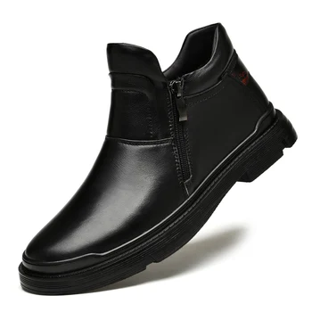 Есенно-зимни мъжки обувки 2020 г., Модерни Ежедневни обувки, мъжки дизайнерски мъжки обувки, Топли черни обувки на меху