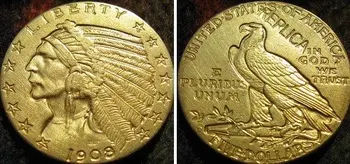 Златни индийски монети с половин Орел 1908 година на цена 5 ДОЛАРА-копие D