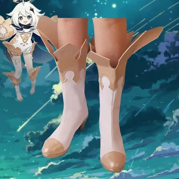 Играта Genshin Impact Paimom Cos Обувки от изкуствена кожа Удобни и добре възстановени обувки за Cosplay Paimon Тема Аниме Ролеви Игри