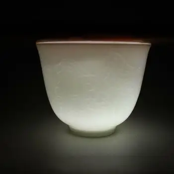 Китайски Мин Юнлэ Бял Порцелан, Ръчна изработка С Дърворезба Феникс Чаша Чай 2,44 инча