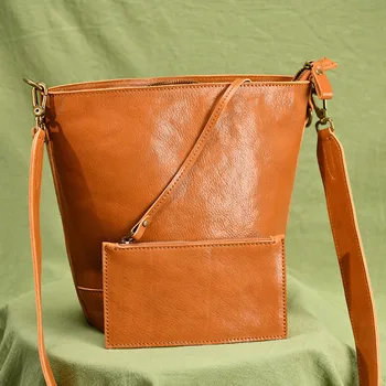 Луксозен дизайнерски ново кофа baotou слой растителна дубленой кожата реколта чанта на едно рамо кожена ежедневието е подходяща за нощувка b