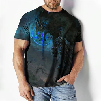 Мъжка Лятна Ежедневни Тениска в ретро стил, Кратък Топ с 3D Принтом Лъв и Койот, 2023, Пуловер с кръгло деколте, риза, Дрехи за момчета Y2k