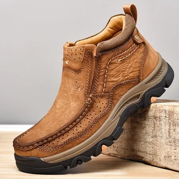 Мъжки ботильоны от естествена кожа; сезон есен-зима; мъжки обувки; Модерни Ежедневни обувки Големи Размери от Телешка кожа; мъжки обувки от естествена кожа