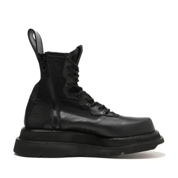 Мъжки военни обувки с високи берцем на дебела подметка, висококачествени мъжки обувки от естествена кожа, есен-зима, универсална мъжки обувки в британския стил в ретро стил от телешка кожа