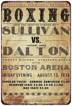 Нова Лидице Знак 1858 Бокс Джон Съливан срещу Джеймс Далтон Реколта Алуминиева Метална Табела 8x12 См