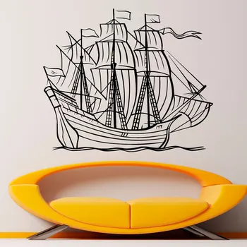 Плаване с Лодка Линия за Рисуване на изображения стикер на стената голям размер с платна художествена vinyl Стикер Морска Графична Стенни Картини за Декорация на дома B-30
