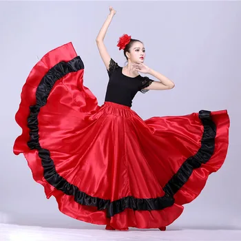 Плюс Размер Дама Испанска Пола за фламенко Танци, Костюми, Облекло за Жени, Червен Черен Испански Фестивал с Бикове Облекло за Танци