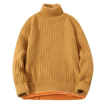 Плюшено сгъсти пуловер с кръгло деколте, мъжката есенно-зимния trend обикновен пуловер, топло вътре с мъжки плетиво долната риза
