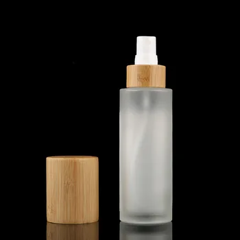 Празна бутилка Бутилка от Матирано Стъкло за Козметични Бутилки с контейнер за опаковане на Течни, покрита с Бамбук капак