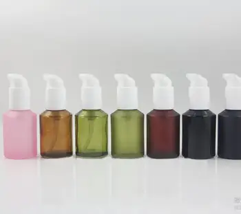 Продажба на едро на стъклени козметична бутилка, с помпа за лосион обем 60 мл, празна бутилка за серум от цветно стъкло, рамка и капачка на бутилка за лосион от матирано стъкло SN423
