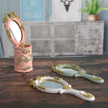 Сладък Творчески Реколта Ръчни Огледала за Грим Огледало за Суета Джобно Огледало с Дръжка за Подарък