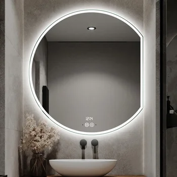 Стенно Огледало С Осветление Smart Баня Сензорно Управление Спалня с Тоалетка и Огледало Кръгло Съвременно Espelho Огледала За Грим EB5JZ