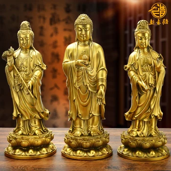 Троица Западна Чиста Мед Амитабха Буда Гуаньинь Бодхисатва Махастхамапрапта Бронзова Статуя На Бог