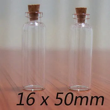 фабрика - 500 бр. / лот, 5 мл, прозрачна стъклена бутилка с дървена запушалка, празен флакон за проби за съхранение на малки парчета 16*50 * 6 мм