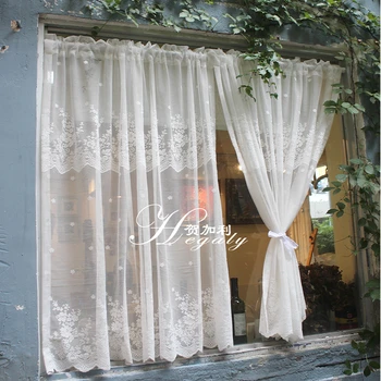 Френски завързана кратък бродирана завеса марля завеса наполовина завеса завеса еркер кухня, спалня, кабинет свободен удар