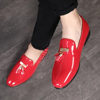 2019 г., Нова официална обувки за Коледно парти, обувки-oxfords с нитове и пискюли, мъжки модни ярки бизнес сватбени кожени обувки 37-48