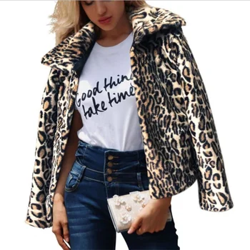 Есенното яке от изкуствена норка, дамско кожено яке с голям Ревера, леопардовый принт, меховое кожени палта, дамски тънки якета jaqueta de couro, мода