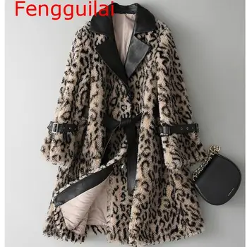 Зимни луксозни леопардовые палто от изкуствена кожа, яке с висока яка, ежедневни ветровка, дамски връхни дрехи от дебела кожа, ...