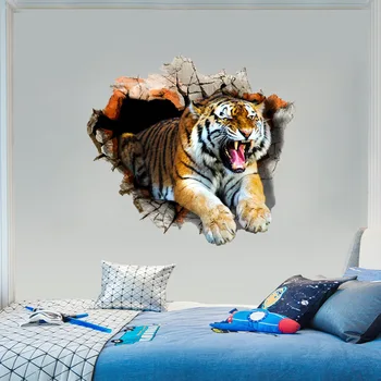 Креативна 3D Стикер за Стена с изображение на Счупения Тигър за Детски Стаи, Декориране на Дома, Спални, PVC, Декорация във формата на Животни, Стенни Художествени Етикети 60х60 см