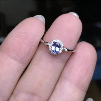 Нов женски пръстен от сребро проба 925 с естествена танзанитом, просто и щедро, подарък за момичета